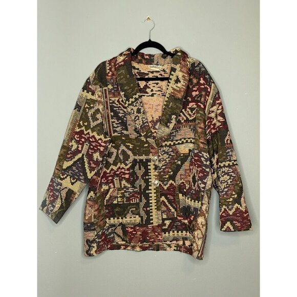 VTG Sunbelt 1980s Tapestry Jacket Women's XL Southwestern Tribal Aztec Boho - Picture 1 of 13